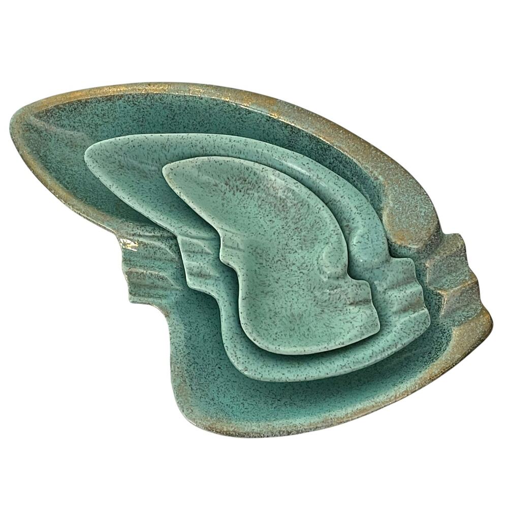 MCM Gold and Turquoise Nested Ashtrays Set of 3